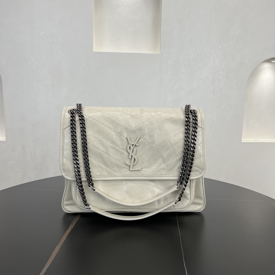 Saint Laurent Niki Large Vintage Calfskin Handbag Shoulder Bag White 498883